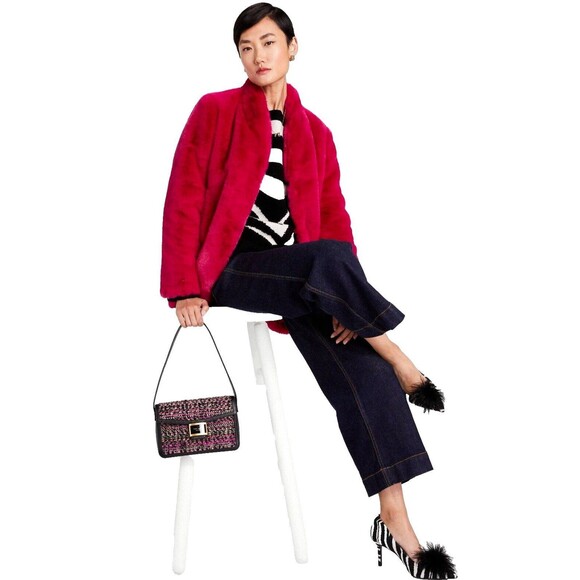 New Kate Spade Katy Tweed Flap Shoulder bag Pink Multi - Picture 3 of 6